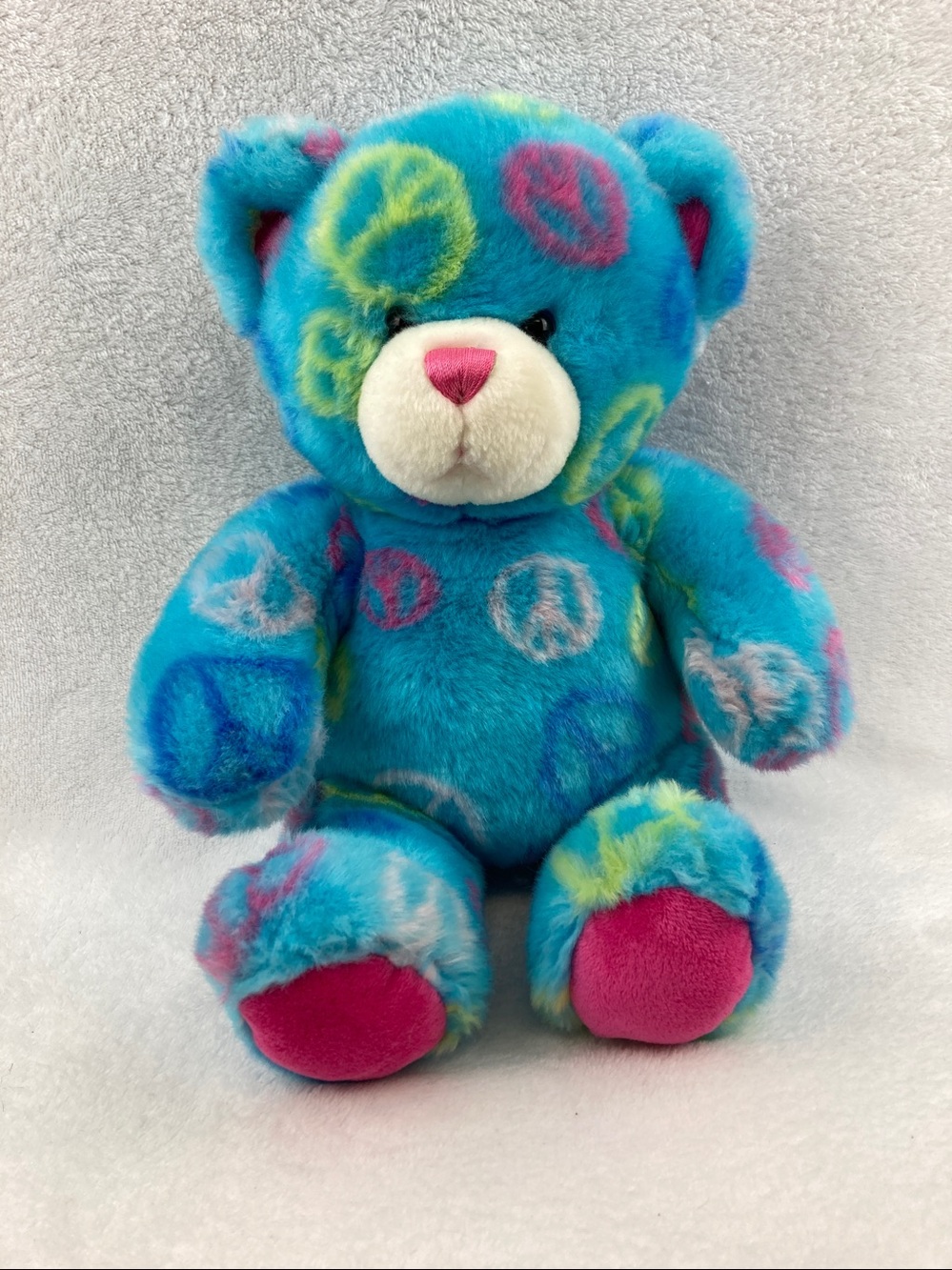 Build-A-Bear Peace Bear Light Blue Teddy Bear 15”